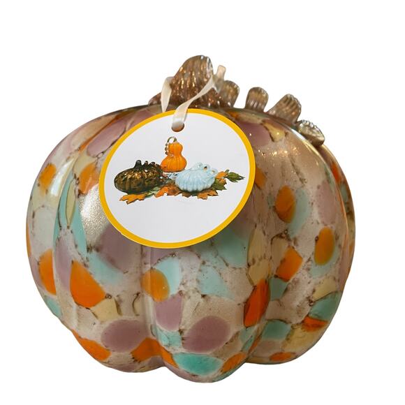 Multicolored Hand Blown Art Glass Pumpkin Stained Glass Designer Fall Home Decor - Picture 9 of 16